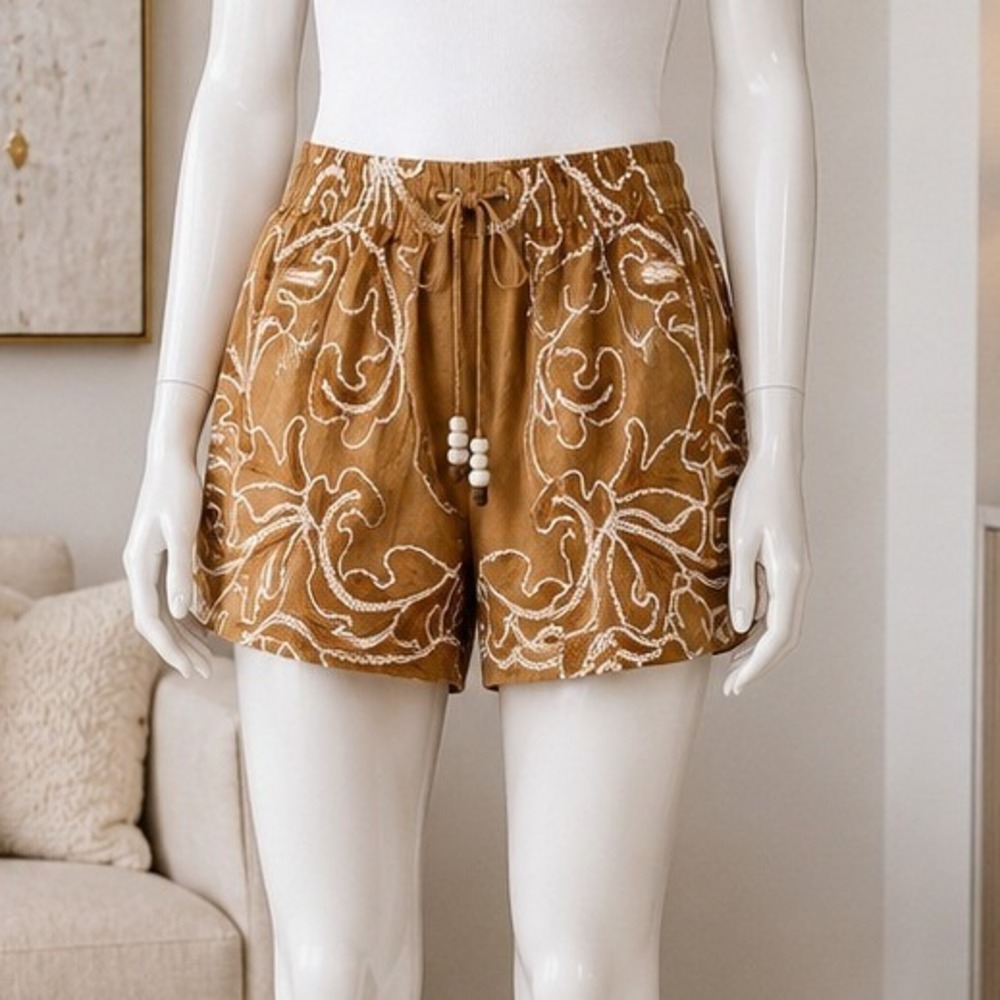 Allison New York Womens Kendra Shorts Embroidered Ric-Rac Tuscan Tan Large